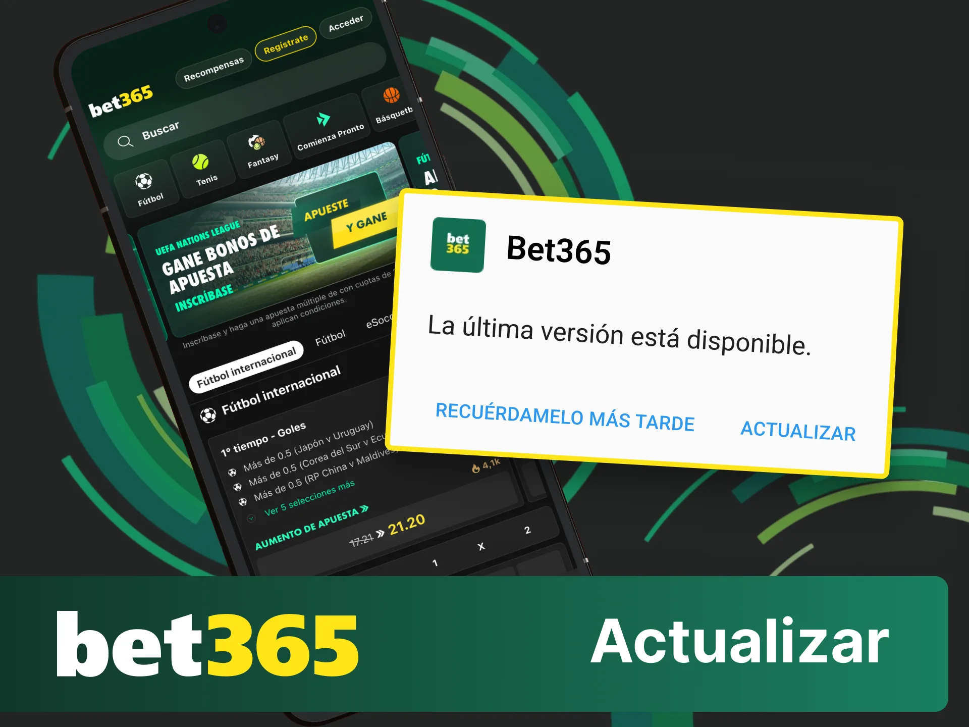 Actualiza la app de Bet365 a la última versión para disfrutar de nuevos cambios.