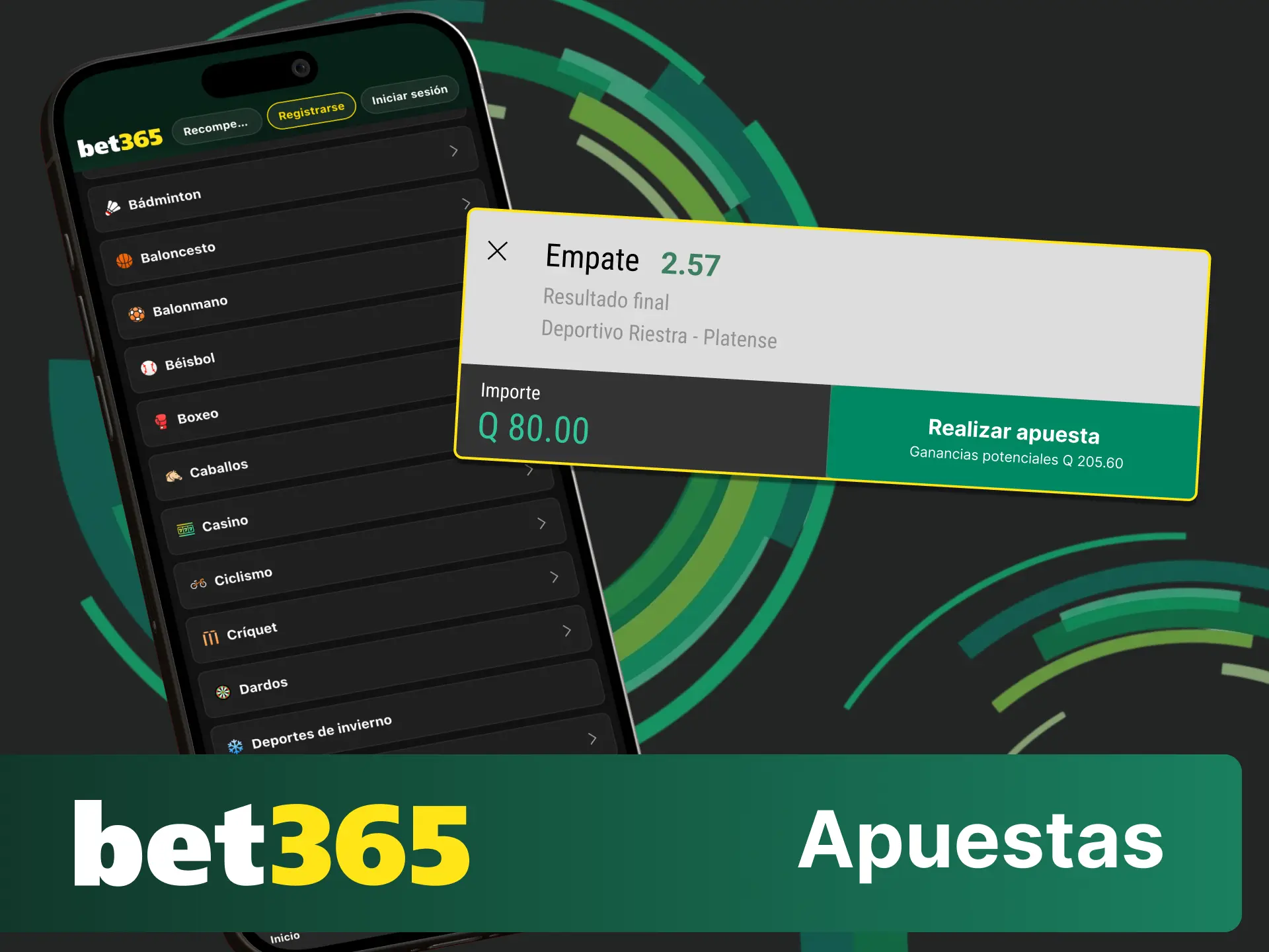 Explora las opciones de apuestas en la app de Bet365 y elige tu deporte.
