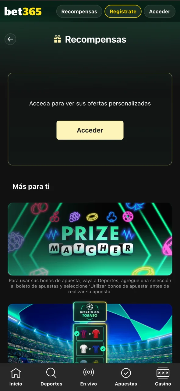 Explora las promociones activas en la app de Bet365 y reclama tu bono.