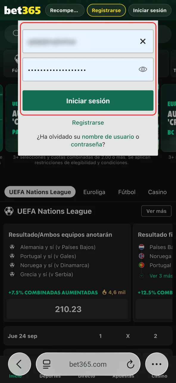 Inicia sesión o regístrate en Bet365 para empezar a jugar hoy.