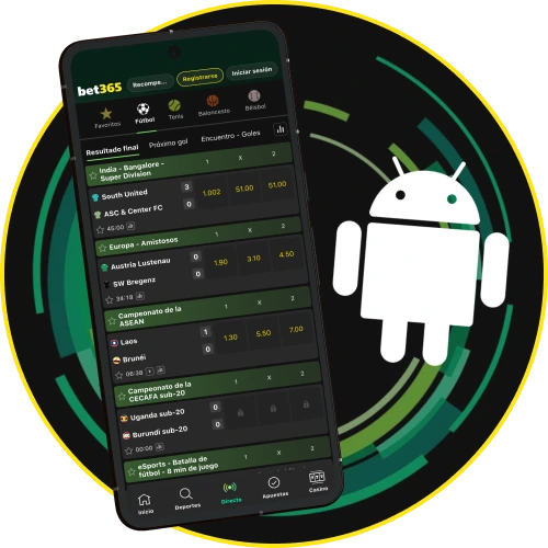 Descarga la aplicación ligera de Bet365 para Android en tu teléfono.