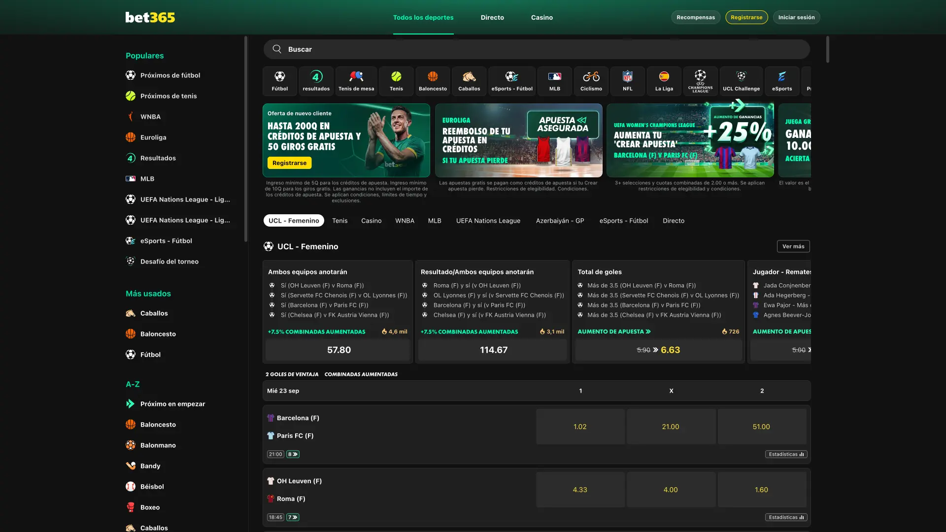 Explora el menú principal de Bet365 y elige tu juego favorito