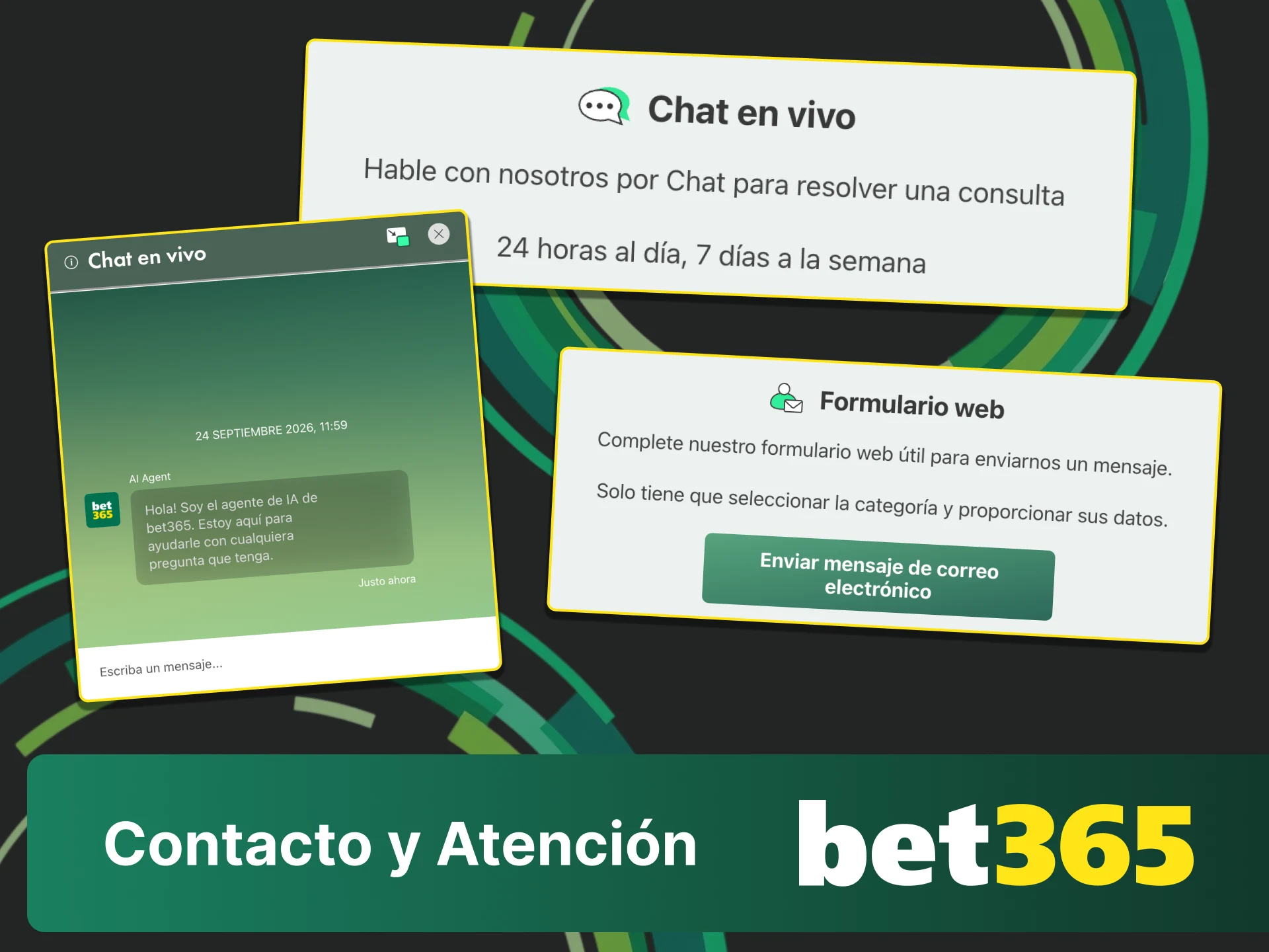 Entra a la sección de contacto en Bet365 y resuelve todas tus dudas.