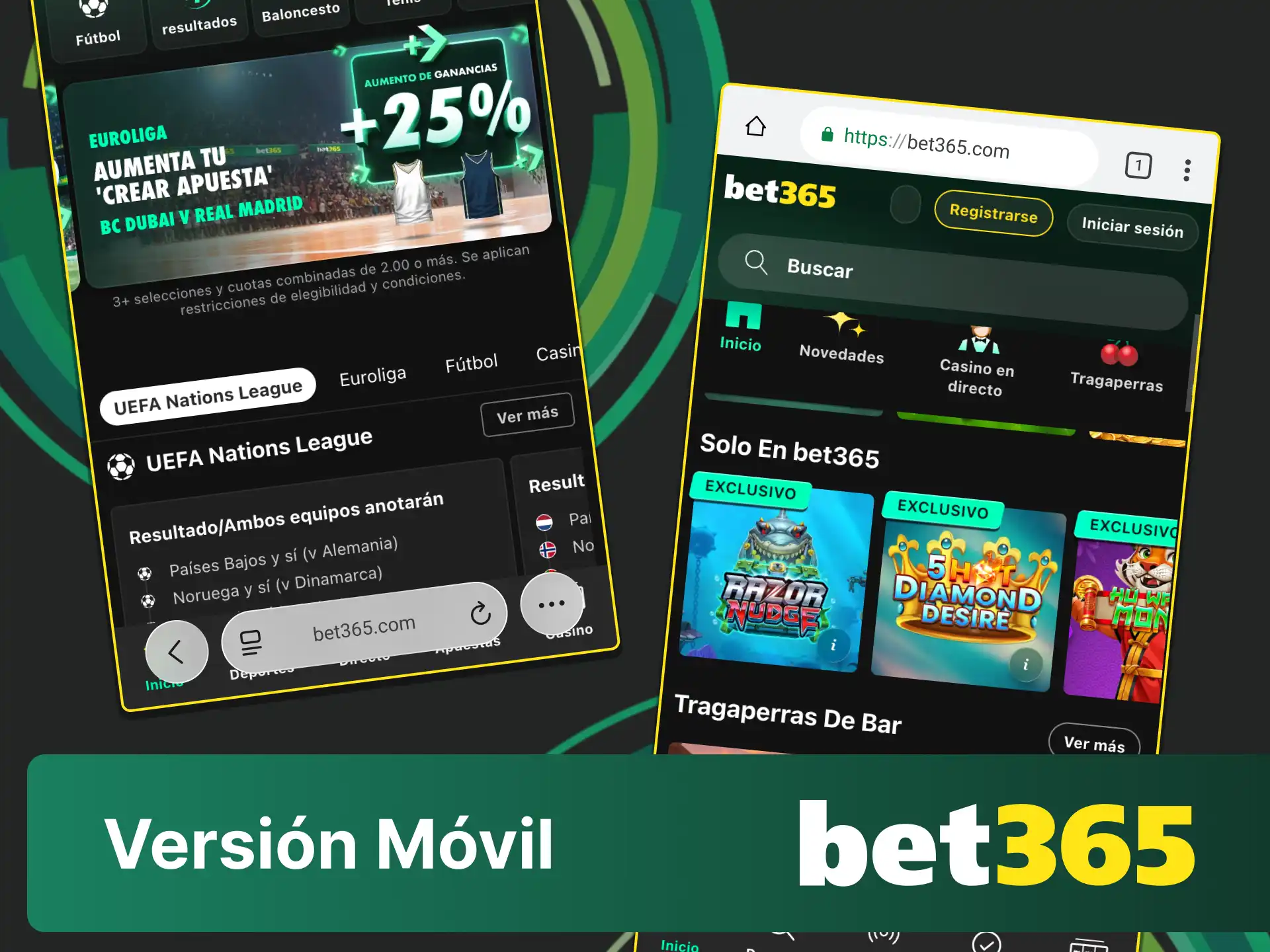 Entra a la versión móvil de Bet365 y juega sin descargar nada.
